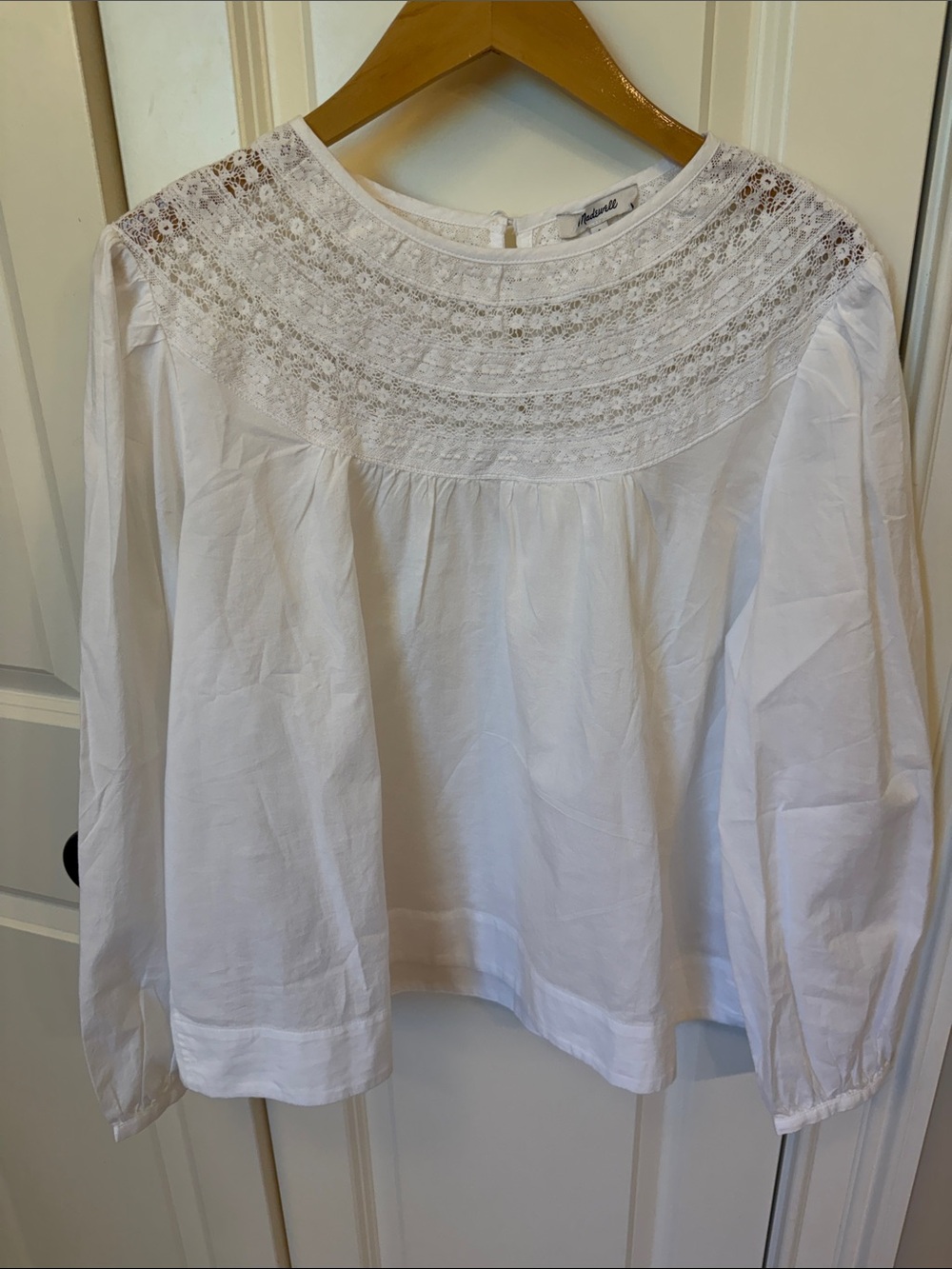 Madewell White Lace-Insert High-Neck top Long-Sleeve Blouse large NWT new